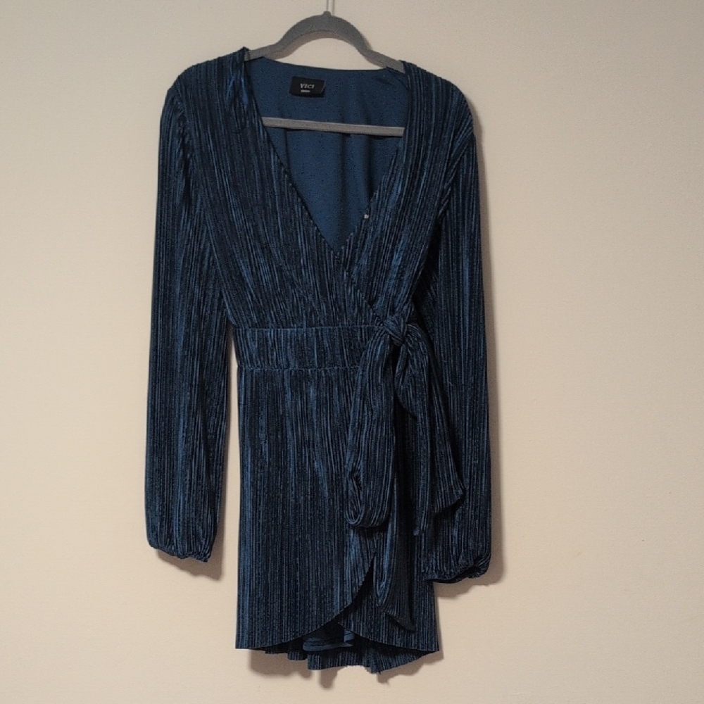 Blue Long Sleeve Wrap Dress